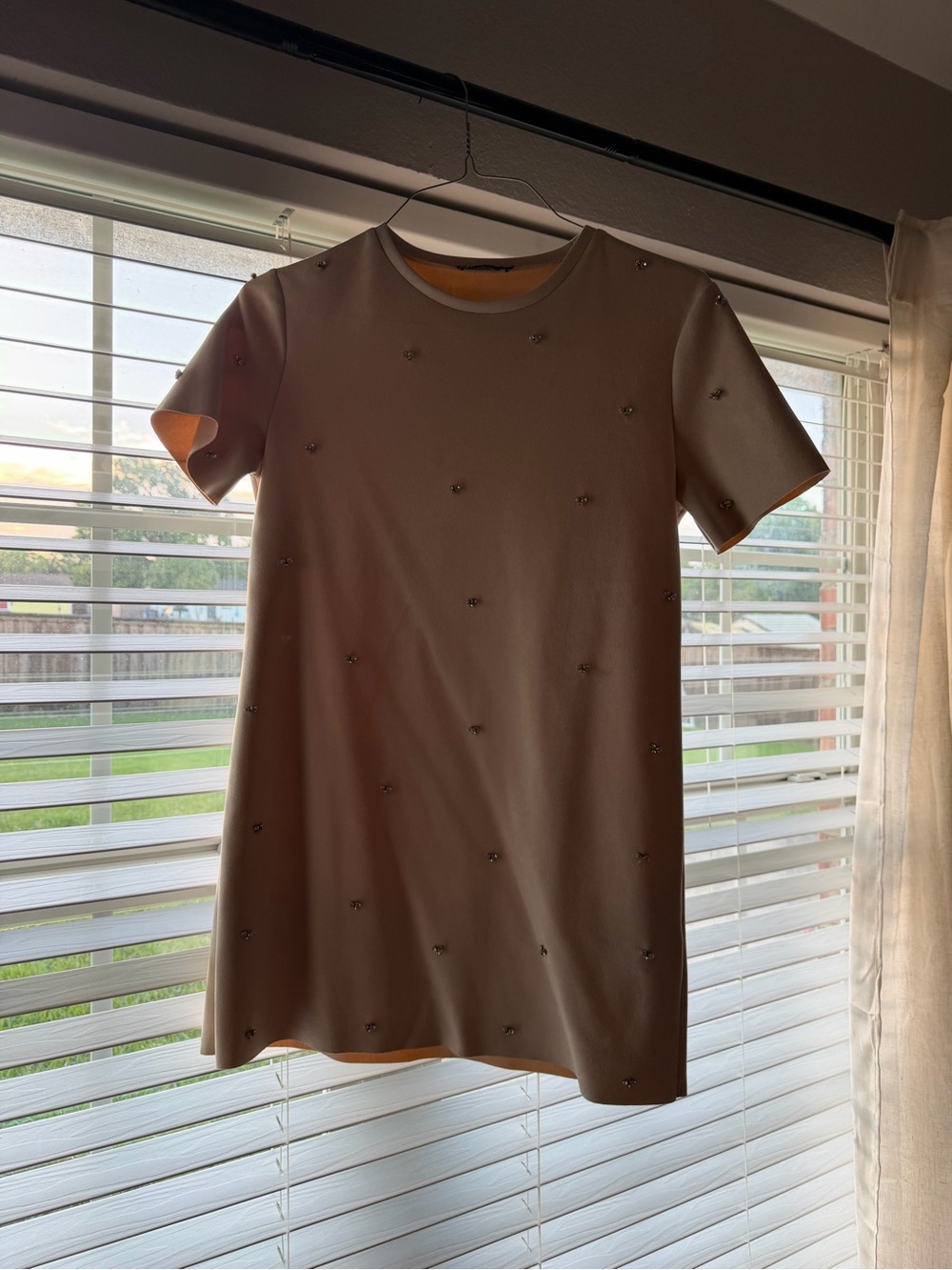 Zara Beige Mini Dress with Embellishments